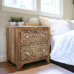 Indian Hand Carved  2-Drawer Solid Wood Bedside Table 10
