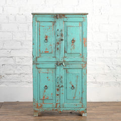 Antique Vintage Shabby Chic Wooden Rustic Cupboard Blue