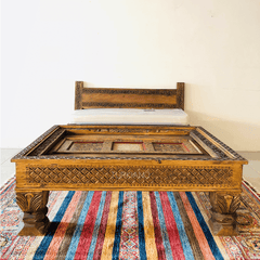 Mughal Hand Painted and Hand Carved Solid Wood Coffee Table C35