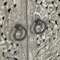 Indian Handmade Solid Wood Carved 4 Doors Sideboard
