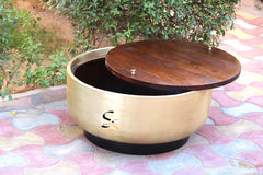 Indian Solid Wood Brass Drum Storage Coffee Table C147