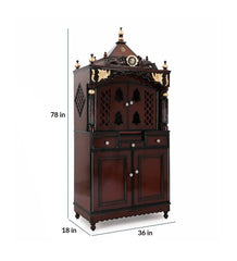 Large Sized Handmade Teak Wood Home Temple In Brown