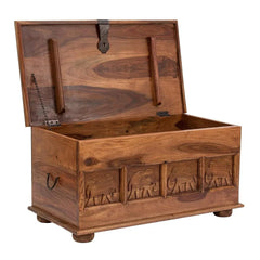 Indian Hand Carved Solid Wood Storage Blanket Box C38