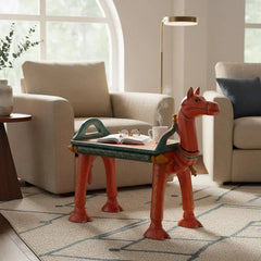 Indian Hand Painted Solid Wood Horse Coffee Table C156