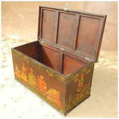 Mughal Hand Painted Indian Solid Wood Storage Trunk Box Coffee Table