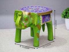 Brush & Timber Handpainted Solid Mango Wood Elephant Side Table in Multicolor