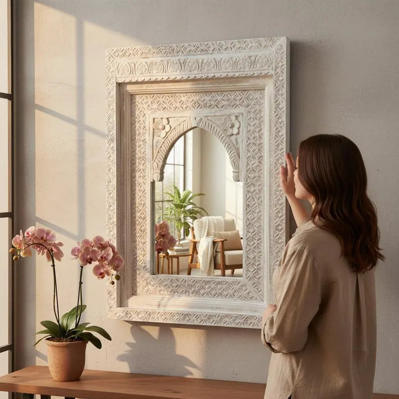 Indian Hand Carved Solid Wood Mirror Frame 117