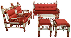 Heritage Indian Hand Carved Painted 6 pcs Sofa & Chair Set