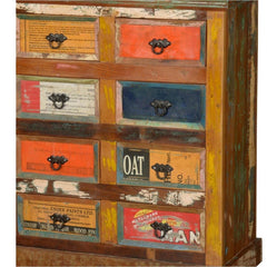 Retro Painted Colors Pop Art Reclaimed Wood 12 Drawer Dresser Chest