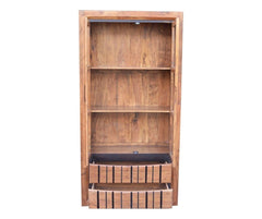 Shutter Indian Solid Wood Cabinet With Glass Doors Natural D 40 x W 100 x H 200 Cm