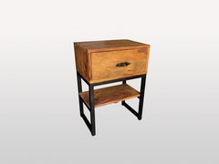 Industrial Solid Wood 1 Drawer Side Table Natural