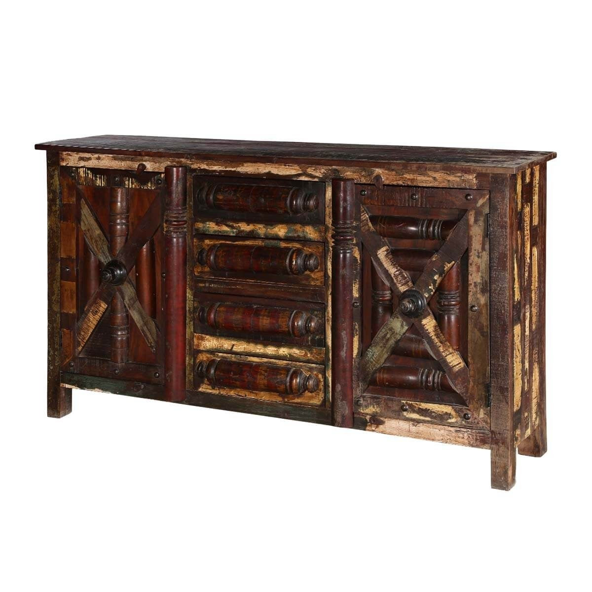 X - Design Indian Reclaimed Wood 4 Drawers Large Buffet Sideboard B