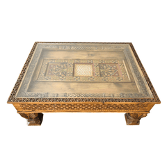 Mughal Hand Painted and Hand Carved Solid Wood Coffee Table C35