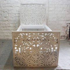 Dynasty Hand Carved Indian Sera Wooden Trundle Single Bed White