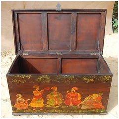 Mughal Hand Painted Indian Solid Wood Storage Trunk Box Coffee Table