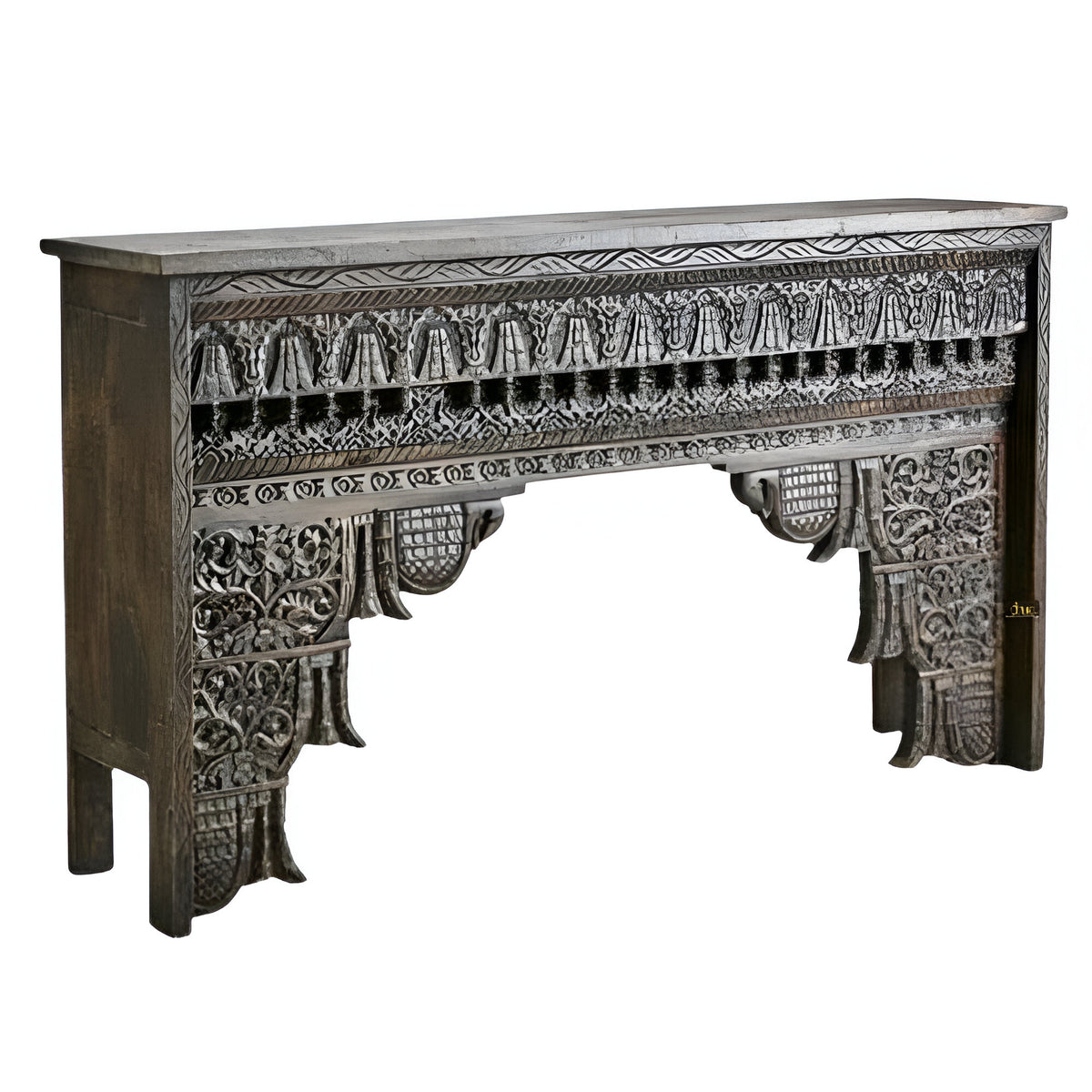 Mehrab Wooden Carved Entryway Console Table Black