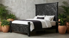 Hand Carved Solid Wood Bed Frame Black 190