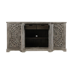 Indian Handmade Solid Wood Carved 4 Doors Sideboard