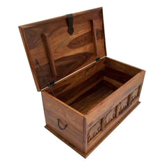 Indian Hand Carved Solid Wood Storage Blanket Box C38