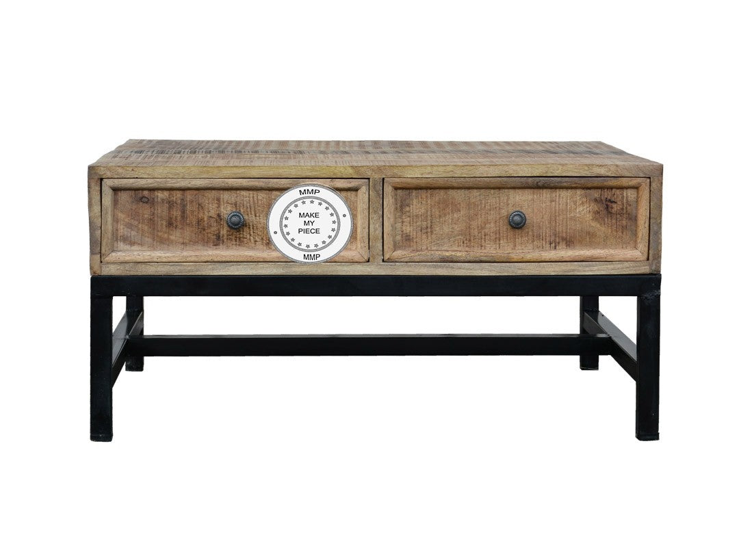 Industrial Indian Solid Wood And Metal Legs Coffee Table Natural