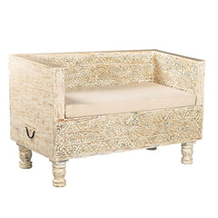 Hand Carved Solid Wood Daybed Sofa With Mattress D25