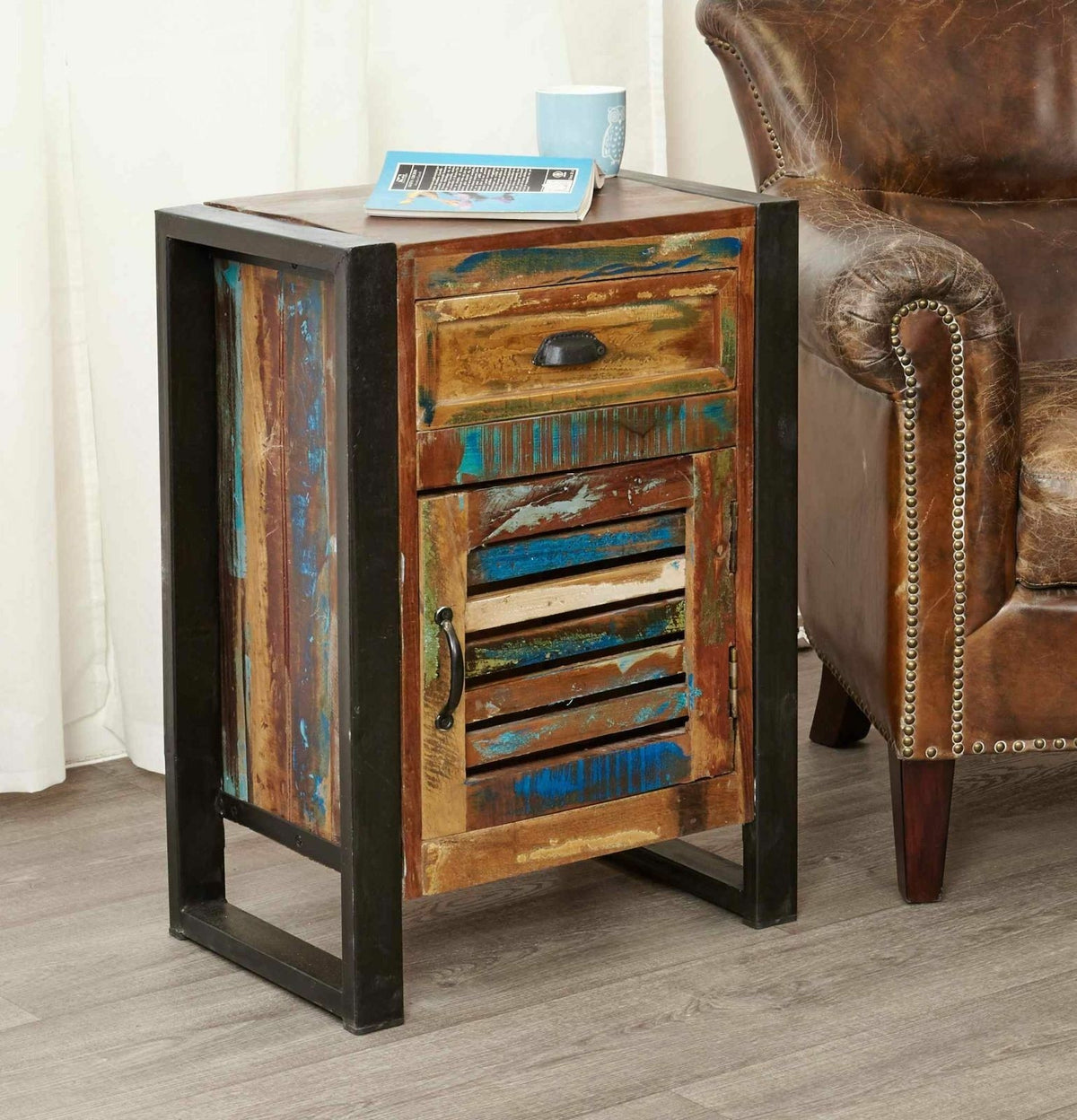 Aspen Reclaimed Wood Industrial 1 drawer Side Table Bedside