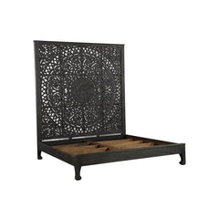 Dynasty Hand Carved Solid Wood Low Profile Standard Bed Black