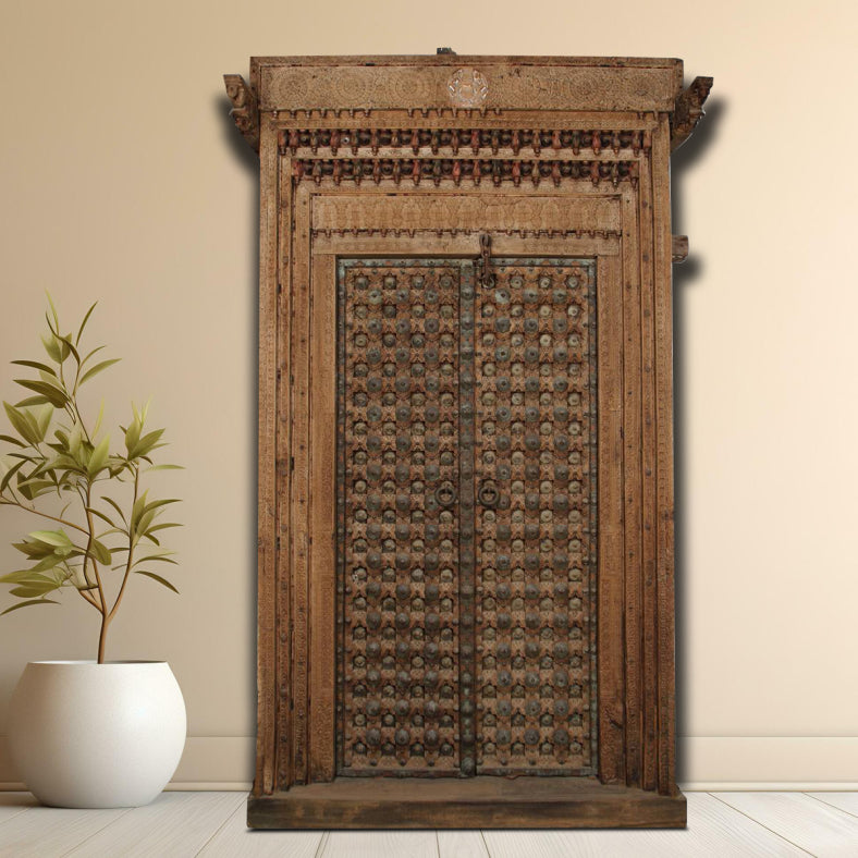Indian Vintage Antique Hand Carved Solid Wooden Door 22