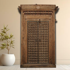 Indian Vintage Antique Hand Carved Solid Wooden Door 22