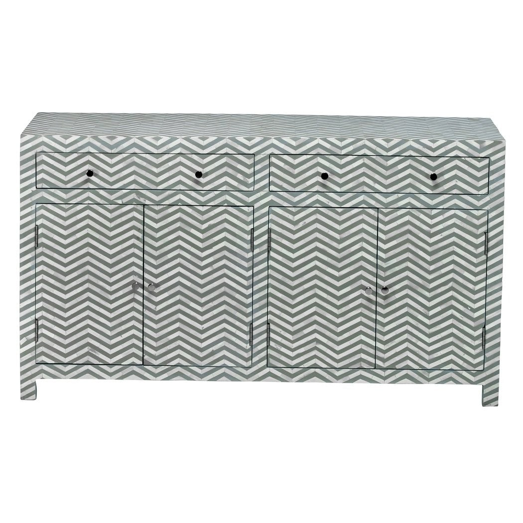 Bone Inlay Chevron Zigzag Buffet Sideboard With 2 Drawers And 2 Door