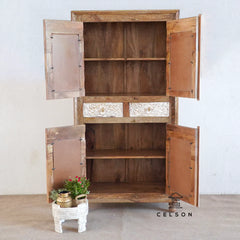 Indian Hand Carved Rattan Cane Solid Wooden Cupboard Wardrobe D50