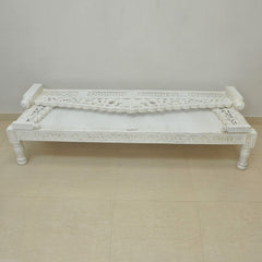 Mughal Garden Hand Carved Balinese Daybed White L