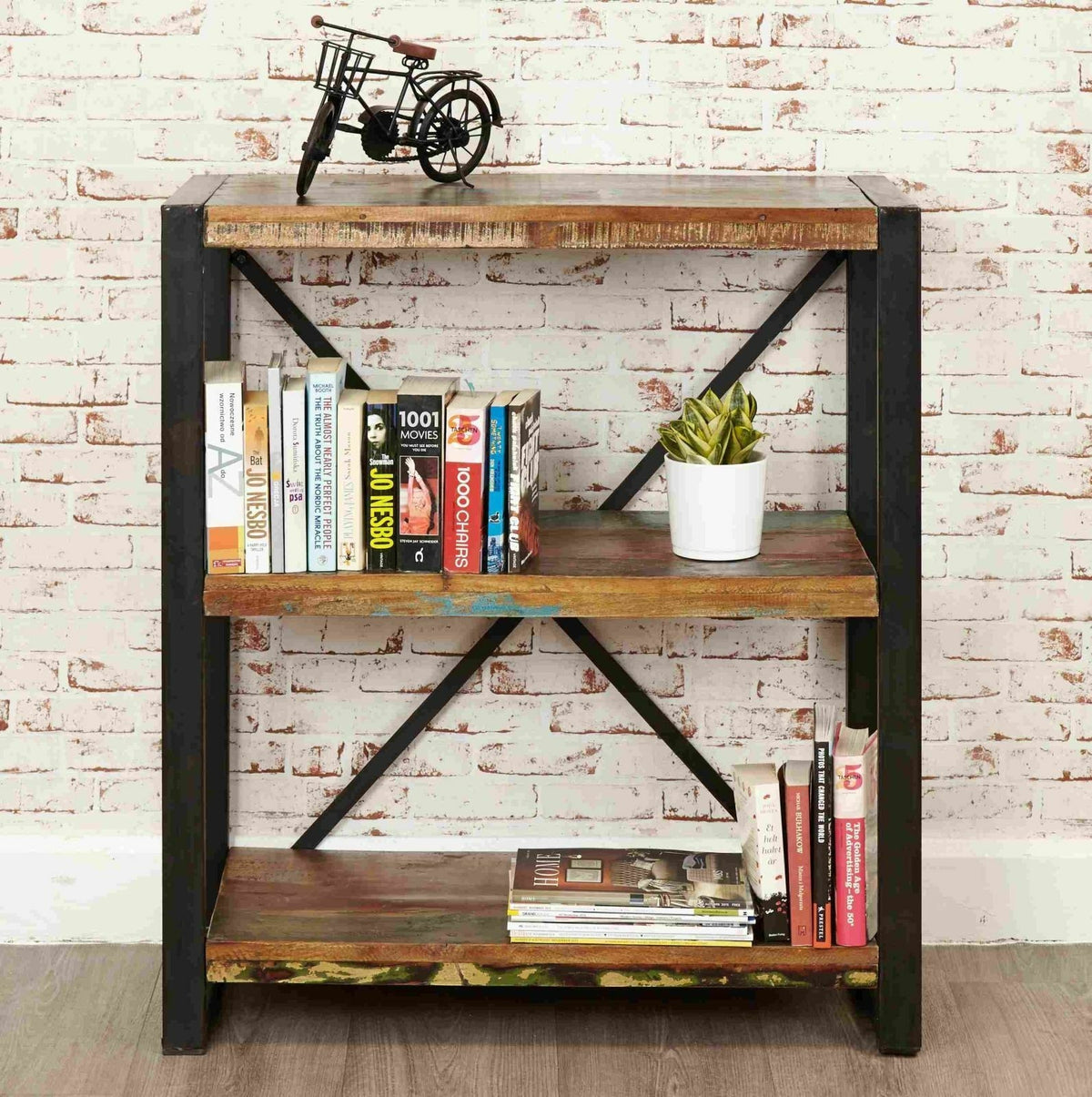 Aspen Reclaimed Wood Industrial Small Bookshelf Book Case 90x40x90cm