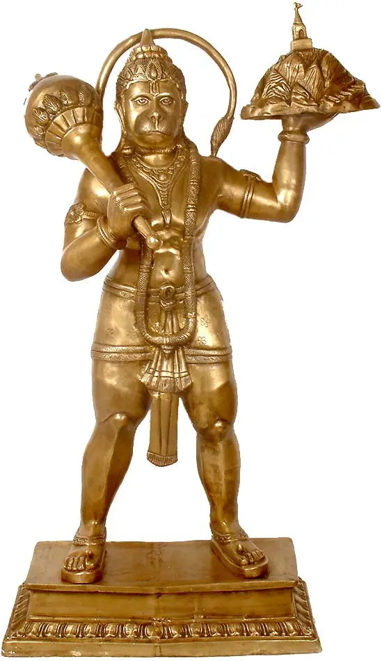 Indian Lord Hanuman With Mount Sanjeevini Handmade Brass Statue