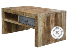 Lava Industrial Indian Solid Wood Coffee Table With Drawers Natural