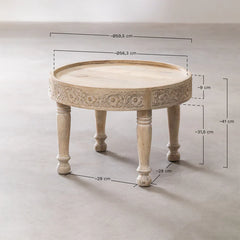 Indian Hand Carved Solid Mango Wood Round Coffee Table Natural C118
