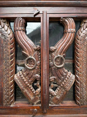 Indian Handmade Carved Wooden Glass Door Sideboard With Tribal Carving