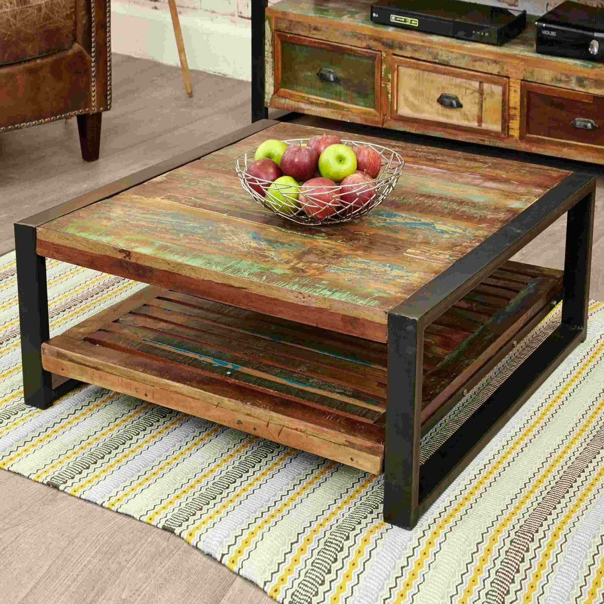 Aspen Reclaimed Wood Industrial 1 shelf Square Coffee Table