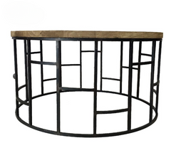 Handmade Solid Mango Wood Round Coffee Table with Metal Stand