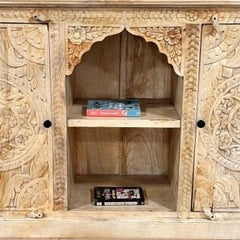 Indian Handmade Carved Solid Hard Wood 2Doors Sideboard Natural 150x42.5x90Cm