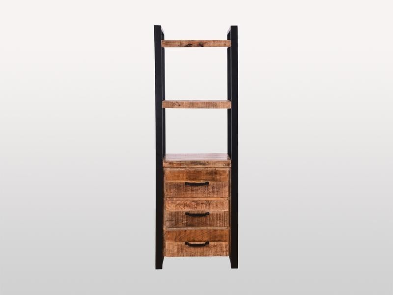 Industrial Solid Wood Bookshelf With Drawers