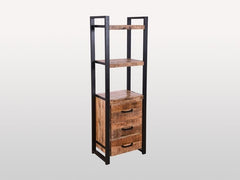 Industrial Solid Wood Bookshelf With Drawers