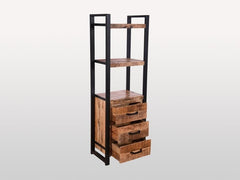 Industrial Solid Wood Bookshelf With Drawers