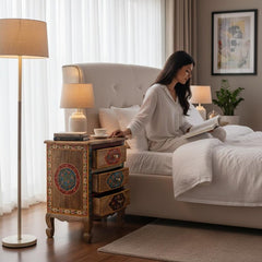 Indian Hand Painted Solid Wood Bedsides Table B5