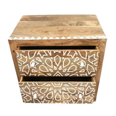 Indian Hand Carved  2-Drawer Solid Wood Bedside Table 10