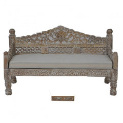 Mughal Garden Hand Carved Balinese Daybed Limewash M