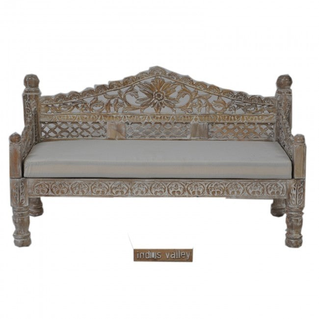 Mughal Garden Hand Carved Balinese Daybed Limewash S