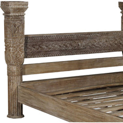 Indian Hand Carved Reclaimed Teak Wood Bed Frame King Size 140