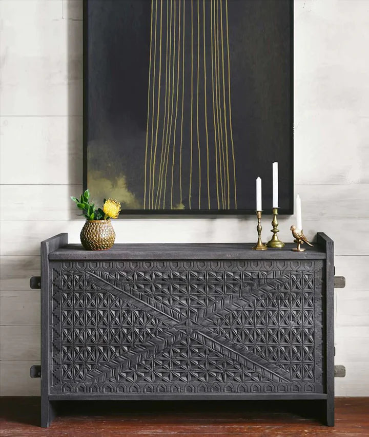 Indian Hand Carved Solid Wood Storage Blanket Box C39