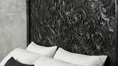 Hand Carved Solid Wood Bed Frame Black 190